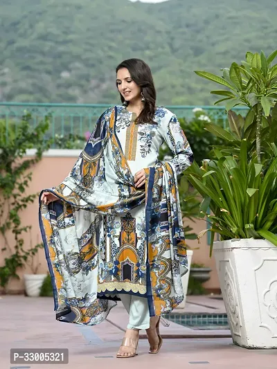 Stylish Blue Rayon Printed Kurta Bottom and Dupatta Set For Women-thumb0