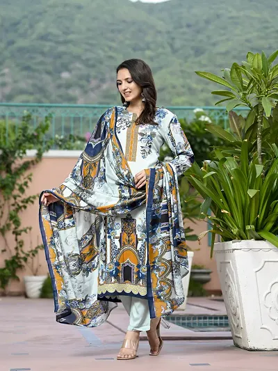 Stylish Rayon Printed Straight Kurtis Bottom and Dupatta Set