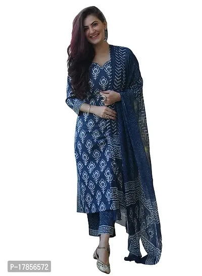 Stylish Womens Rayon Straight Printed Kurta With Pant And Dupatta-thumb0