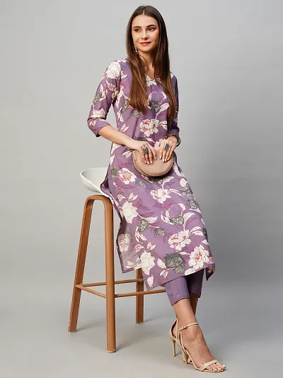 Stylish Cotton Blend Printed A-Line Kurtis Bottom Set