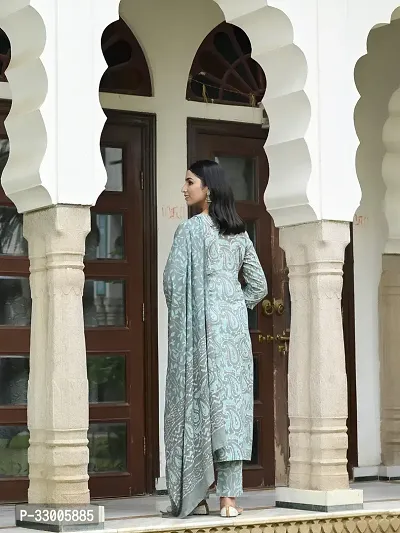 Stylish Grey Rayon Printed Kurta Bottom and Dupatta Set For Women-thumb2