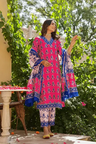 Stylish Rayon Printed Straight Kurtis Bottom and Dupatta Set