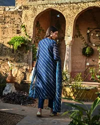 Designer Womens Navy Blue Cotton Blend Embroidered Kurta With Palazzos and Dupatta-thumb3