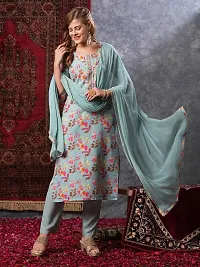 Stylish Turquoise Rayon Printed Kurta Bottom and Dupatta Set For Women-thumb3