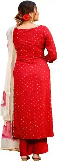 Stylish Womens Cotton Blend Handpainted Printed Kurta With Palazzo And Dupatta-thumb1