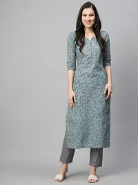 Stylish Womens Cotton Blend Traditional Straight Printed Kurta And Pant Set-thumb2