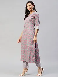 Stylish Womens Cotton Blend Straight Printed Kurta With Pant-thumb1