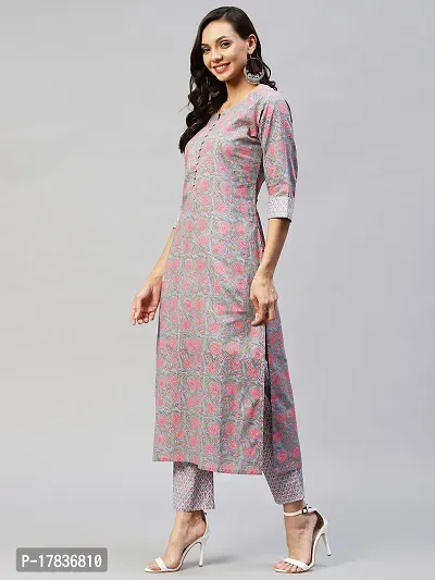 Stylish Womens Cotton Blend Straight Printed Kurta With Pant-thumb2