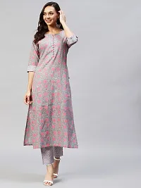 Stylish Womens Cotton Blend Straight Printed Kurta With Pant-thumb2