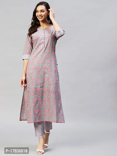 Stylish Womens Cotton Blend Straight Printed Kurta With Pant-thumb3