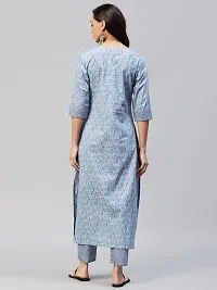 Stylish Womens Cotton Blend Traditional Straight Printed Kurta And Pant Set-thumb3