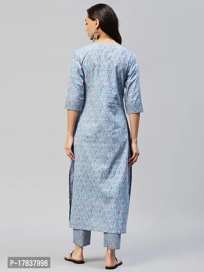 Stylish Womens Cotton Blend Traditional Straight Printed Kurta And Pant Set-thumb4