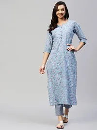 Stylish Womens Cotton Blend Traditional Straight Printed Kurta And Pant Set-thumb4