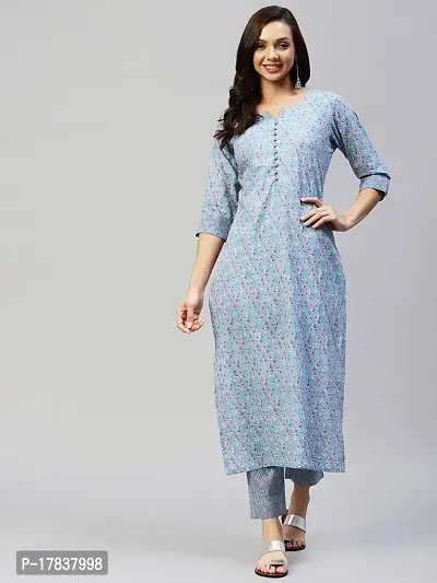 Stylish Womens Cotton Blend Traditional Straight Printed Kurta And Pant Set-thumb5