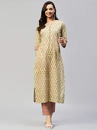 Stylish Womens Cotton Blend Traditional Straight Printed Kurta And Pant Set-thumb1