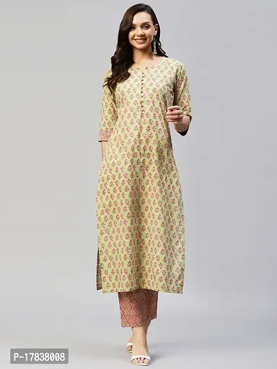 Stylish Womens Cotton Blend Traditional Straight Printed Kurta And Pant Set-thumb2