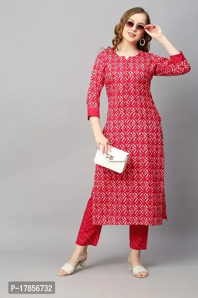 Stylish Womens Cotton Blend Straight Printed Kurta With Pant-thumb0