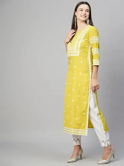 Stylish Womens Blend Embroidered Straight Kurta