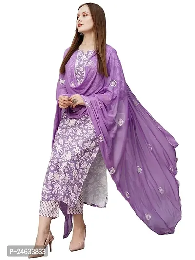 ANNI DESIGNER Women's Cotton Blend Straight Printed Kurta with Pant  Dupatta-thumb0