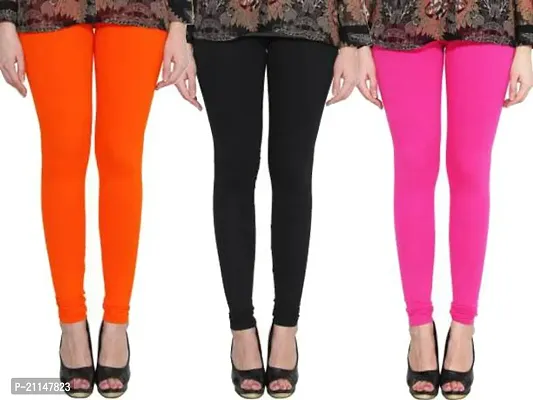 Fabulous Multicoloured Cotton Spandex Solid Leggings For Women Pack Of 3