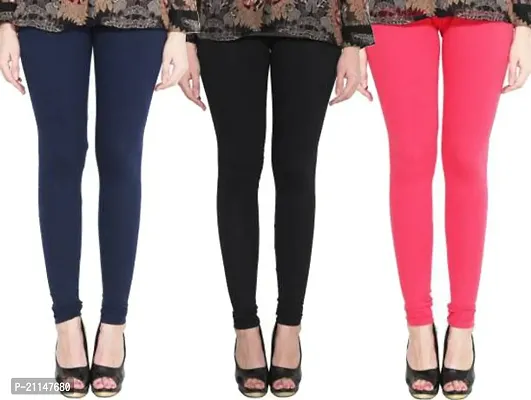 Fabulous Multicoloured Cotton Spandex Solid Leggings For Women Pack Of 3-thumb0