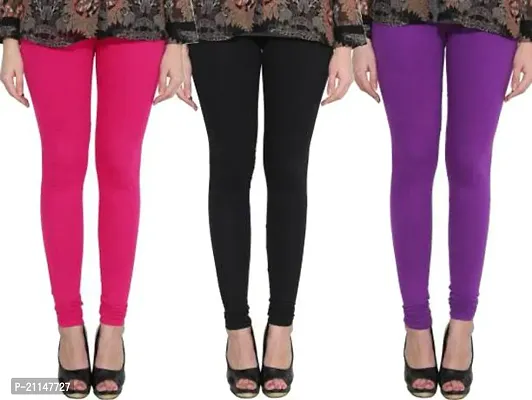 Fabulous Multicoloured Cotton Spandex Solid Leggings For Women Pack Of 3-thumb0