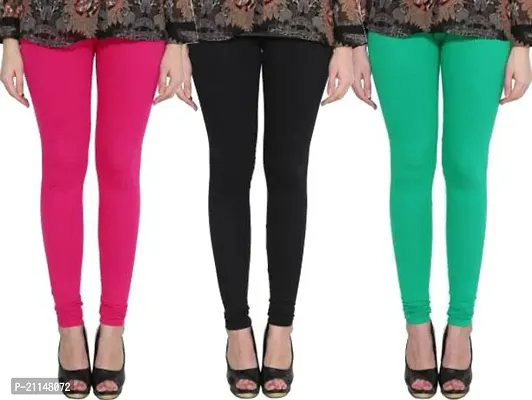 Fabulous Multicoloured Cotton Spandex Solid Leggings For Women Pack Of 3