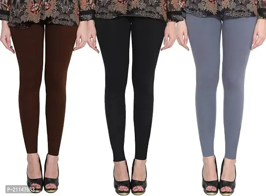 Fabulous Multicoloured Cotton Spandex Solid Leggings For Women Pack Of 3