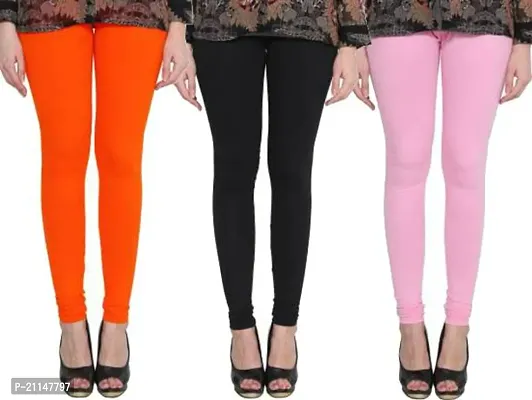 Fabulous Multicoloured Cotton Spandex Solid Leggings For Women Pack Of 3