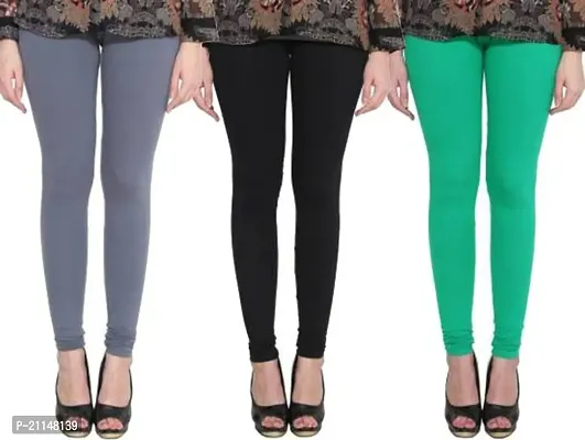 Fabulous Multicoloured Cotton Spandex Solid Leggings For Women Pack Of 3