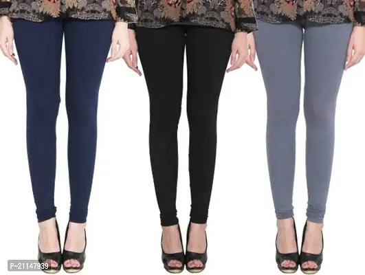 Fabulous Multicoloured Cotton Spandex Solid Leggings For Women Pack Of 3