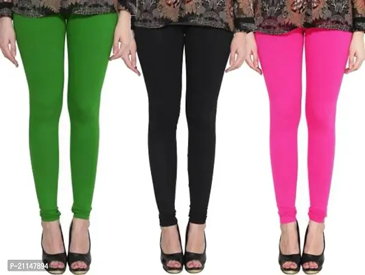 Fabulous Multicoloured Cotton Spandex Solid Leggings For Women Pack Of 3