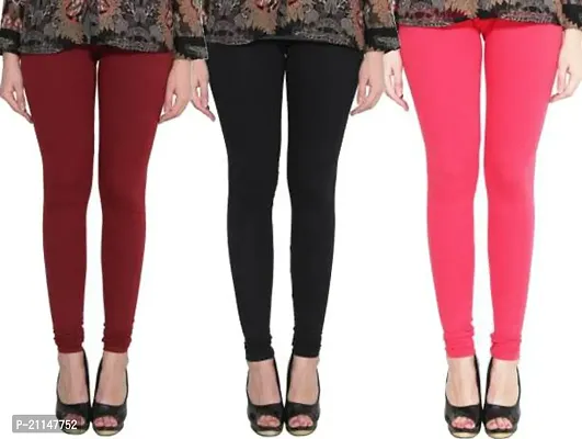 Fabulous Multicoloured Cotton Spandex Solid Leggings For Women Pack Of 3