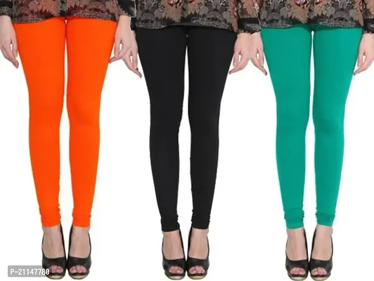 Fabulous Multicoloured Cotton Spandex Solid Leggings For Women Pack Of 3