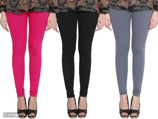 Fabulous Multicoloured Cotton Spandex Solid Leggings For Women Pack Of 3