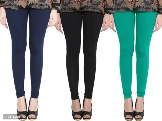 Fabulous Multicoloured Cotton Spandex Solid Leggings For Women Pack Of 3