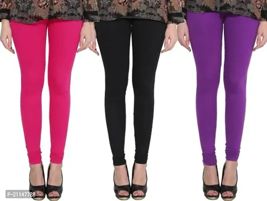 Fabulous Multicoloured Cotton Spandex Solid Leggings For Women Pack Of 3