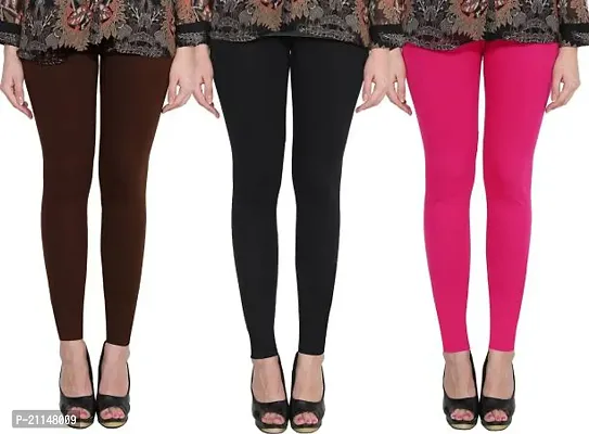 Fabulous Multicoloured Cotton Spandex Solid Leggings For Women Pack Of 3-thumb0