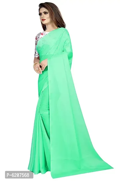 Stylish Chiffon Green Solid Saree With Blouse Piece For Women