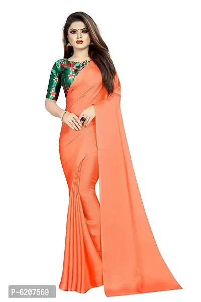 Stylish Chiffon Peach Solid Saree With Blouse Piece For Women