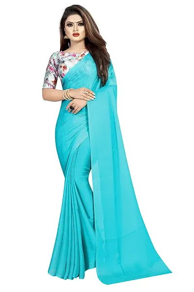 Arango Women's Pure Moss Chiffon Plain Saree With Unstitched Solid|Digital Blouse Piece | Ideal For Wedding, Party, Engagement Festival (Light | HS-130)