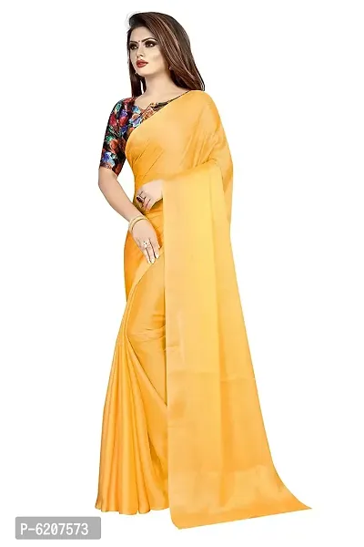 Stylish Chiffon Yellow Solid Saree With Blouse Piece For Women-thumb0