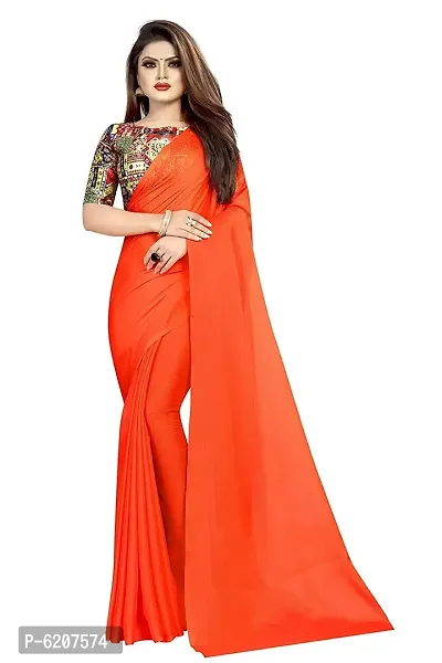 Stylish Chiffon Orange Solid Saree With Blouse Piece For Women