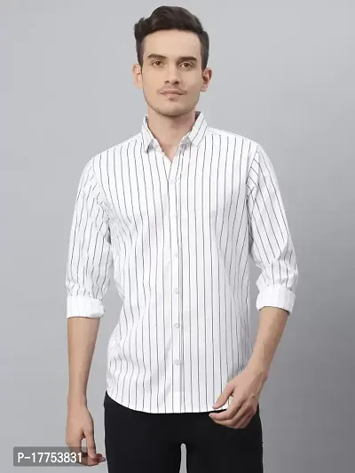 Stylish Fancy Cotton Blend Striped Regular Fit Long Sleeves Casual Shirts For Men