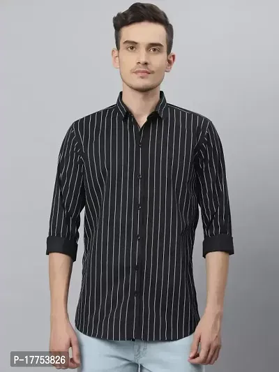 Stylish Fancy Cotton Blend Striped Regular Fit Long Sleeves Casual Shirts For Men-thumb0