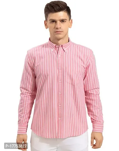Stylish Fancy Cotton Blend Striped Regular Fit Long Sleeves Casual Shirts For Men-thumb0