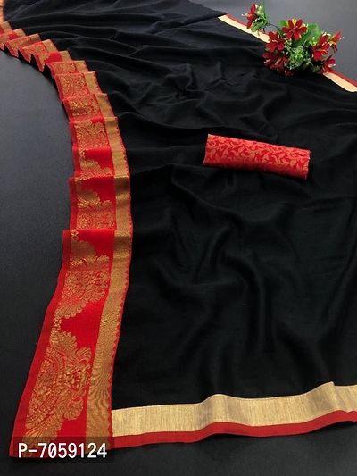 Elegant Cotton Blend Jacquard Border Saree With Jacquard Blouse Piece For Women