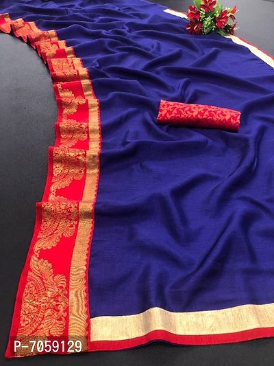 Elegant Cotton Blend Jacquard Border Saree With Jacquard Blouse Piece For Women