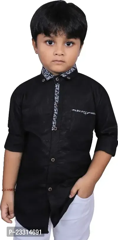 Kids Stylish Self Patterned Solid Shirt