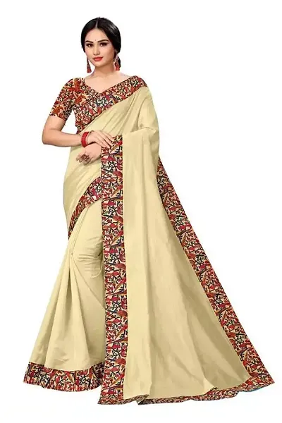 Chanderi Cotton Blend Sarees with Blouse Piece